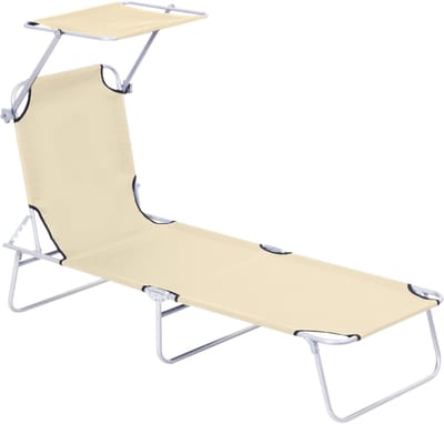 Comfortabele Opvouwbare Ligstoel met Verstelbare Rugleuning en Zonnescherm (Beige)