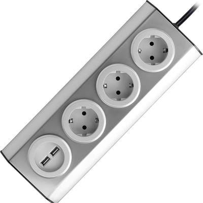 Hoekstopcontact - Wandcontactdoos - Keuken Organiseren - Met USB poorten - 1.5 meter kabel - Zilver