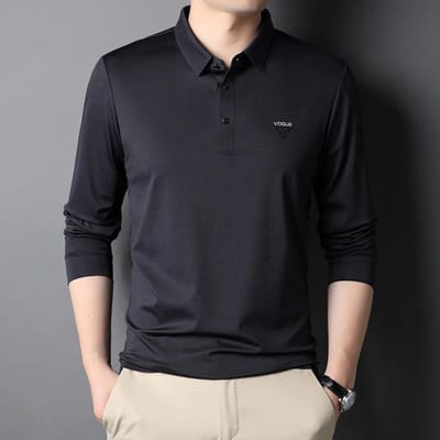 Lente en Herfst Nieuw T-shirt met Lange Mouwen Mannen Middelbare Leeftijd Mannen T-shirt Papa Kleding Polokraag Effen Kleur Poloshirt Basis T-shirt Mode 3XL