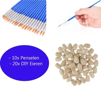 FSW-Products - 10 Penselen met 20 Knutsel Eieren - Ei Decoratie Pasen Verven - Knutselen - Paasdecoratie - Kwastjes - Paaseieren