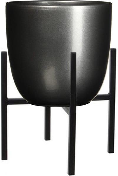 Mica Decorations Bloempot met verhoger - D25 x H23 cm - pot antraciet - verhoger zwart/metaal H25 cm