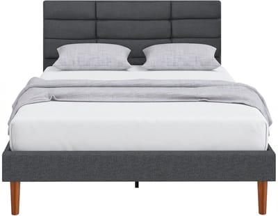 HOMCOM Bedframe - Linnenlook stof, eucalyptushout - 207 x 141 x 86 cm - Grijs