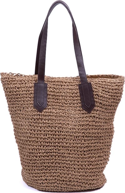 Monnq - strandtas met rits - rieten tas - strandtas riet - Trinley Light Brown