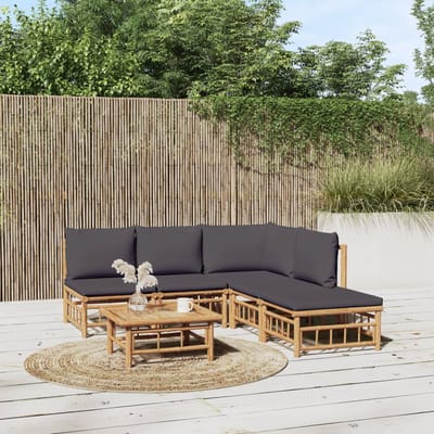 vidaXL - 6-delige - Loungeset - met - kussens - bamboe - donkergrijs