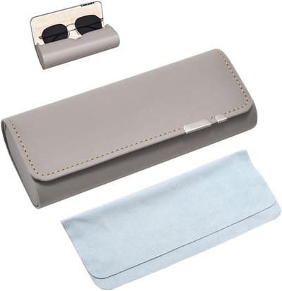 Elegante hardcase brillenetui in grijs, premium lederen brillendoos met magneetsluiting, perfect voor zonnebrillen en dagelijkse bescherming, ideaal voor reizen en gebruik door dames en heren