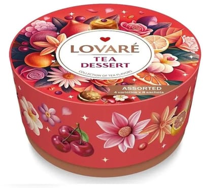 Lovaré Tea Dessert Cadeauset – 32 Premium Piramide Theezakjes – 4 Dessertsmaken – Luxe Zwarte Thee Geschenkset – Thee Cadeau voor Haar & Hem