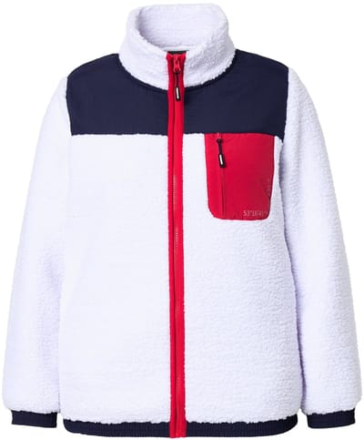 Ulla Popken - Dames - Teddy fleecejas patches opstaande kraag 2-wegrits - Sneeuwwit - Maat 42+