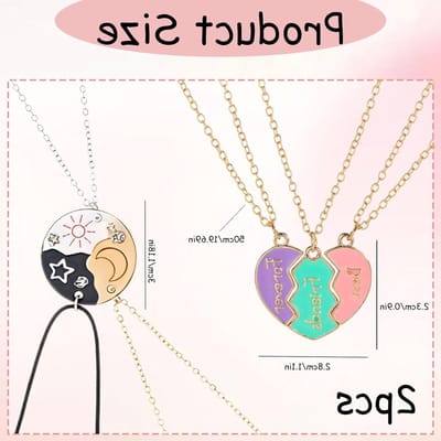 Vriendschap ketting set voor 3 personen met magnetische hartjes, 6 stuks, ideaal cadeau voor beste vriendinnen, verjaardag en jubileum, trendy sieraad in rood en zilver