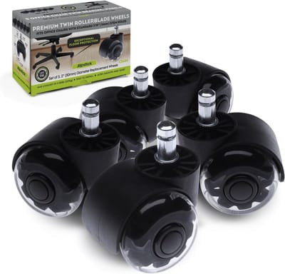 Set van 5 Premium Rubberen Bureaustoel Wielen - 2 Inch Rollerblade Stijl, Geschikt voor Harde Vloeren en Tapijt