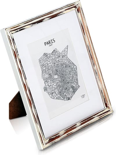 Shabby chic fotolijst 20x25 cm - met passe-partout voor 13x18 foto's - Glasfront - 2 cm lijstbreedte - Echt hout - Bruin wit