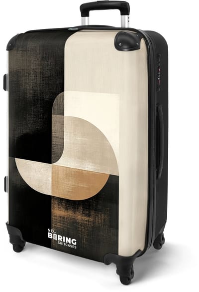 NoBoringSuitcases.com® - Koffer groot - Rolkoffer lichtgewicht - Zwarte, beige en gouden vormen - Reiskoffer met 4 wielen - Valies grote trolley XL op wieltjes - Harde reistrolley met TSA slot - 20 kg bagage - Reizen