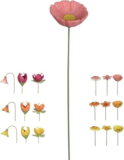 Tuinsteker Bloemen - Decoratieve Stekker - Tuin Versieren - Warme Kleuren - 36 cm Hoog - Innerlijke Vreugde