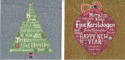 16 Luxe Kerst- en Nieuwjaarskaarten - Goud en Zilver - 13x13cm - Glitters - 2 motieven - Gevouwen kaarten met