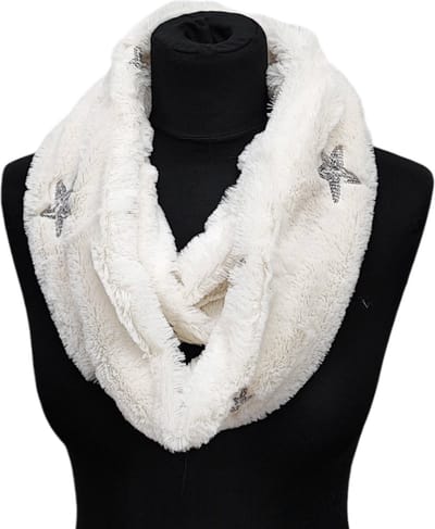 Warme Colsjaal - Imitatiebont - Sterren - Ecru - 77 x 20 cm (01333#)