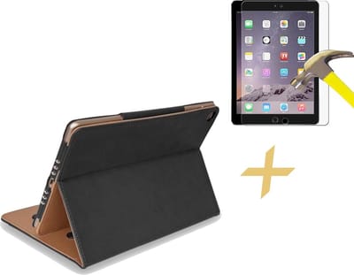 Hoes geschikt voor Apple iPad 2/3/4 - Zwart Book Case Kunstleer Luxe Hoesje + Screen Protector Tempered Gehard Glas