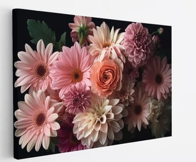 Saammp Canvas Schilderij - Kleurrijke bloemen portret - Natuur - Abstract - 45x30 - Foto op canvas - Wanddecoratie - Muurdecoratie Woonkamer - Kantoor Decoratie