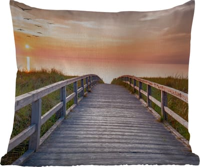 Buitenkussen - Zonsonderang - Zee - Pad - Gras - Duin - Vogels - 45x45 cm - Weerbestendig
