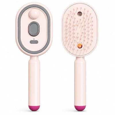 Stoom Stijltang - Elektrische Stoomborstel met Waternevel Spray & Antistatische Trilfunctie - Multifunctionele Stoomkam en Massageborstel tegen Pluizig Haar - Haarborstel Cadeau voor Vrouwen & Meisjes - Draadloos & Oplaadbaar-roze