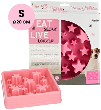 Eat Slow Live Longer Star Voerbak S – Ø 20.5 cm - Anti-schrok voerbak – Slowfeeder voor honden – Anti-slip – Geschikt voor de kleinere hond - Roze