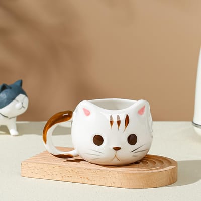 Creatieve Kat Keramische Kop Gepersonaliseerde Mok Koffiekop Leuke Waterbeker Hoogwaardige Beker Ontbijtkop 430ML brown