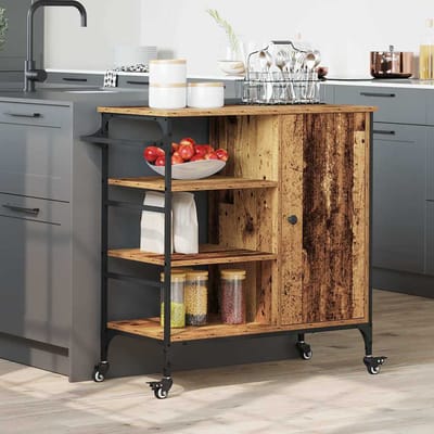 vidaXL - Keuken - Trolley - Oudhout - 87.5 - x - 39 - x - 84.5 - cm - Bewerkt - hout