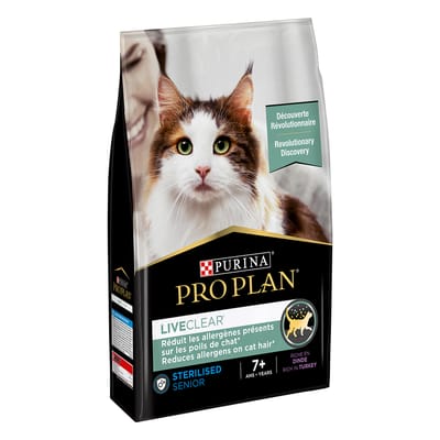 2x2,8kg PURINA PRO PLAN LiveClear Gesteriliseerd Adult 7+ Kalkoen kattenvoer tegen kattenhaarallergieën