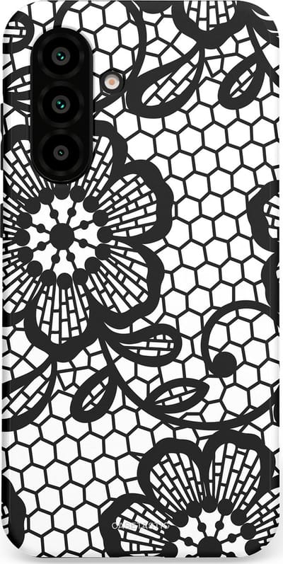 Casetastic Hoesje Geschikt voor Samsung A56 / A36 - Stijlvolle Beschermende Duo-layer Case - Zwart Bloemenpatroon
