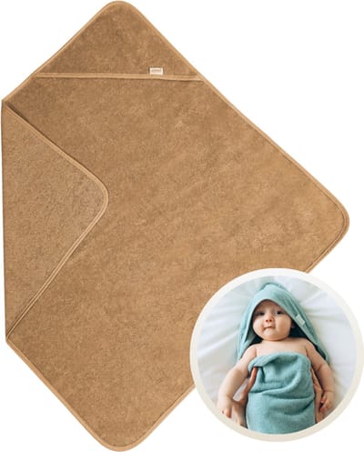 Funnies Badcape Sand 100x100 cm - 100% Katoenen Badstof - Zachte en Absorberende Baby Badcape - Handdoek met Capuchon - Grote Omslagdoek - Dikke Badstof - Voor na het Badderen - Makkelijk Wasbaar en Geschikt voor Gevoelige Huid