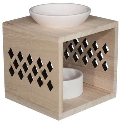 Ideas4seasons Geurbrander - keramiek/hout - 10 x 12 cm - voor amberblokjes/geurolie