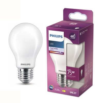 Philips LED lamp - Standaard lampvorm met E27 fitting - Koelwit licht: 4000K - 75W - Mat glas