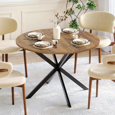 HAUSS SPOLE Eettafel - Ronde Tafel Met X-Poten Voor 4 Tot 6 Personen - Keuken En Eetkamer - Spaanplaat - 120x76 Cm - Bruin Zwart