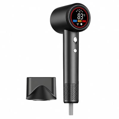 Sneldrogende haardroger - 1600 W/220 V - 110.000 tpm borstelloze motor - model met display voor thuisgebruik - zwart