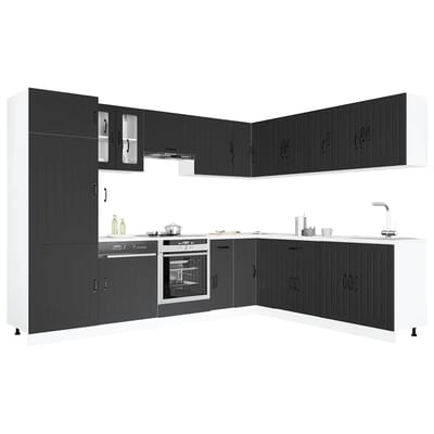 vidaXL - 14-delige - Keukenkastenset - Lucca - bewerkt - hout - zwart