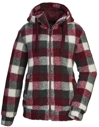 Killtec dames jas/vest - winter - 43288 - rode ruit - sherpa fleece - gevoerd - maat 36