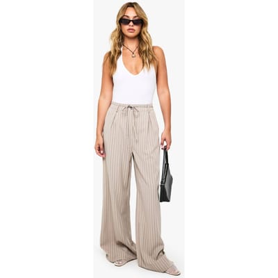 boohoo Dames Pinstripe Tie Waist Tailored Wide Leg Trousers | Grijs | Maat: 40
