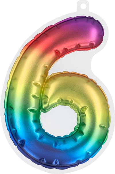 Boland - Sticker Folieballon '6' regenboog Multi - Regenboog - Verjaardag - Jubileum - Raamsticker - Kinderfeestje