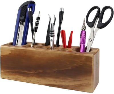 Dailygoods- Pennenhouder Hout - Bureau Organizer - Praktisch en Esthetisch - Robuust en Duurzaam - 20.3 x 6 x 7.4 cm - Ideaal voor Kantoor en School