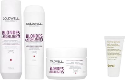 Goldwell Dualsenses Blondes & Highlights Anti-Yellow Set + Shampoo + Conditioner + Haarmasker + WILLEKEURIG Travel Size