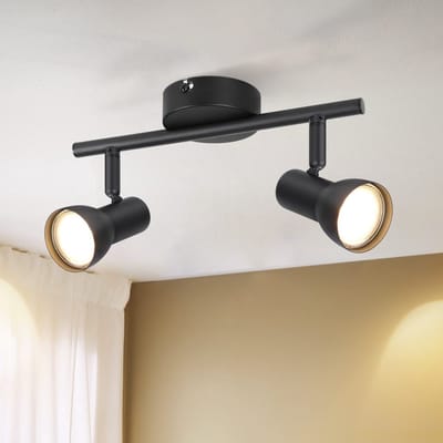 NETTLIFE Opbouwspot GU10 - 2-Lichts - zwart - Metaal - met creatief ontwerp - 350° draaibar Wandspot - Moderne Plafondlamp - voor Slaapkamer | Keuken | Hal | Woonkamer - L 25.5cm-excl. lichtbron