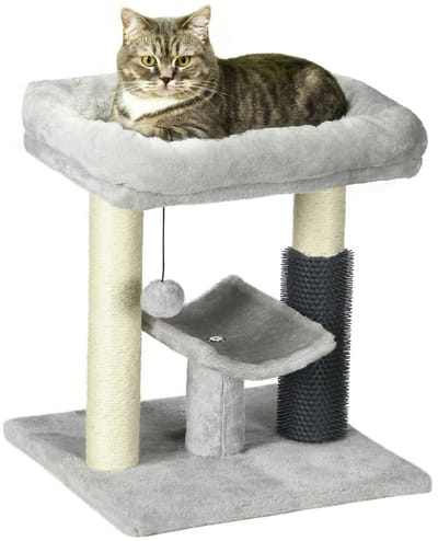PawHut-Kattenkrabpaal - Spaanplaat, Pluche (100% Polyester), Sisal, PP-katoen - Grijs