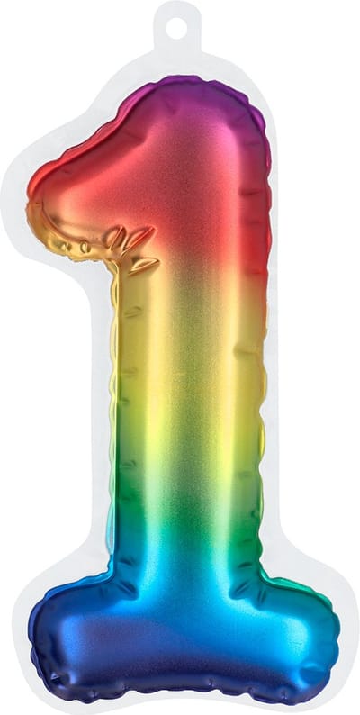 Boland - Sticker Folieballon '1' regenboog Multi - Regenboog - Verjaardag - Jubileum - Raamsticker - Kinderfeestje