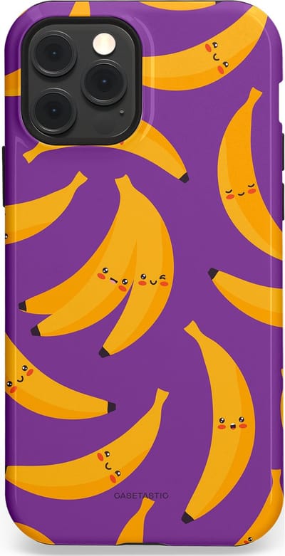Casetastic Hoesje Geschikt voor Apple iPhone 12/12 Pro Magsafe - Stijlvolle Beschermende Duo-layer Case - Kawaii Bananen