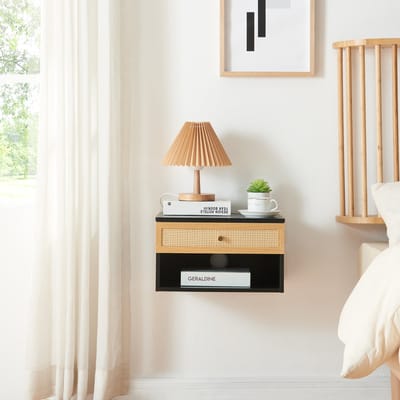 Wandrek Eiker met lade 40x31,5x23 cm zwart en rotan look [en.casa]