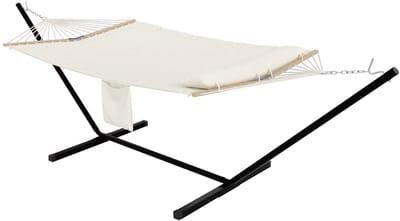 Hangmat met Standaard 366 cm - Geschikt 2 Personen met Kussen - voor tuin en strand - Geschikt 2 Personen met Kussen, Beige - Lichtgrijs