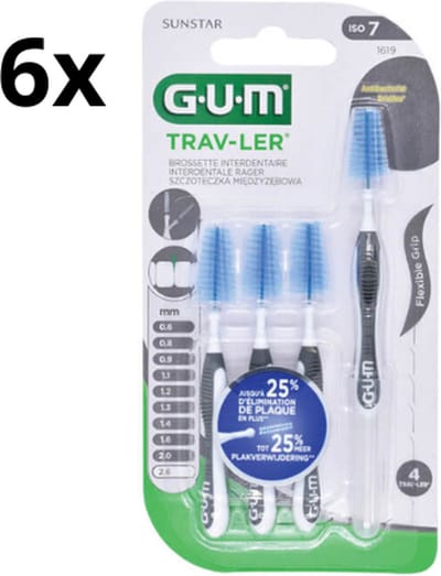 GUM Trav-ler Ragers 2.6 mm Zwart - 6 x 4 stuks - Voordeelverpakking