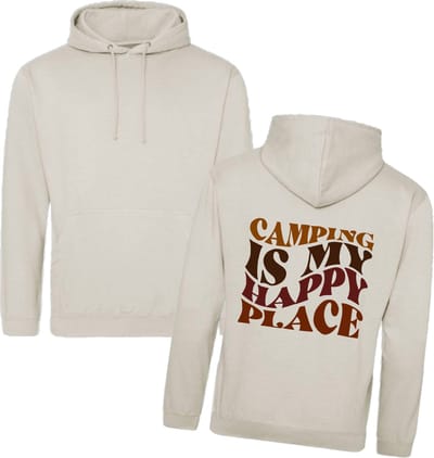 Camping hoodie - Hoodie Beige - Camping is my happy place - Dames - Heren - Maat XS