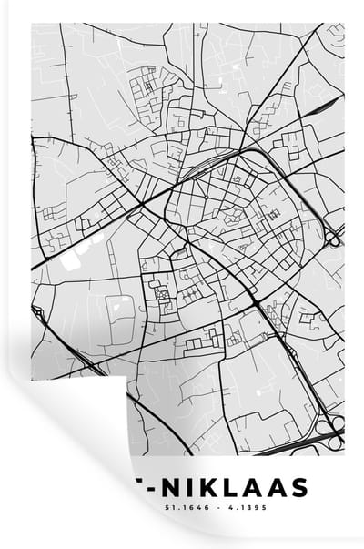 Muurstickers - Sticker Folie - Stadskaart – Plattegrond – België – Zwart Wit – Sint Niklaas – Kaart - 20x30 cm - Plakfolie - Muurstickers Kinderkamer - Zelfklevend Behang - Zelfklevend behangpapier - Stickerfolie