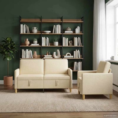 vidaXL - Sofa - Set - Met - Opslag - 2 - st - Crèmekleurig - Polyester