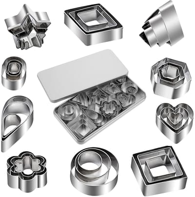 Dailygoods - 30 stuks uitsteekvormen van roestvrij staal, geometrische vormen, mini-uitsteekvormen met opbergdoos, doe-het-zelf vormen, hart, bloem, ster