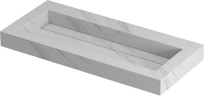 INK Pitch wastafel in keramische slab centraal met drain en front en side skirts zonder kraangat 100x45x9cm, calacatta mat